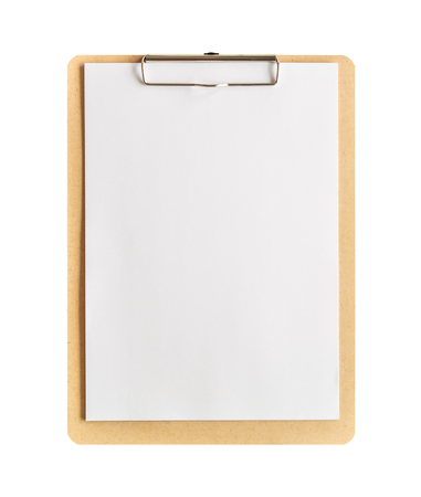 Clipboard with blank paper isolated on white background with clipping pathの写真素材