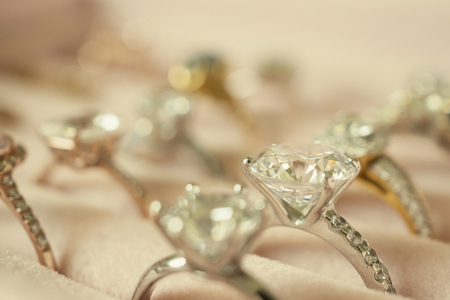 Jewelry diamond rings and earrings in boxの写真素材