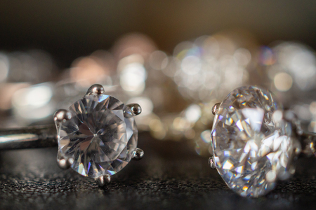Jewelry diamond rings set on black background close upの写真素材