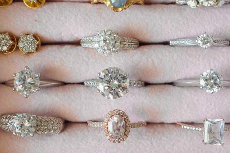 Jewelry diamond rings and earrings in boxの写真素材