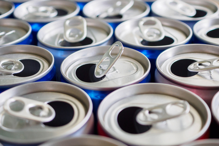 Empty aluminium drink cans recycling background conceptの写真素材