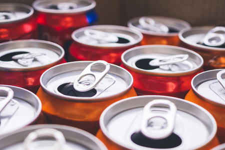 Empty aluminium drink cans recycling background conceptの写真素材