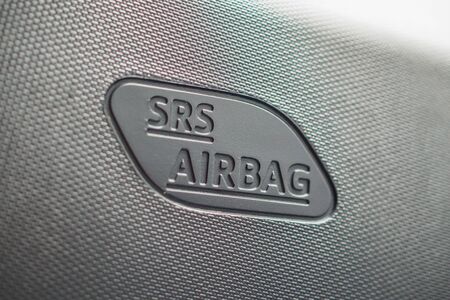 Safety side curtain airbag sign in new modern car