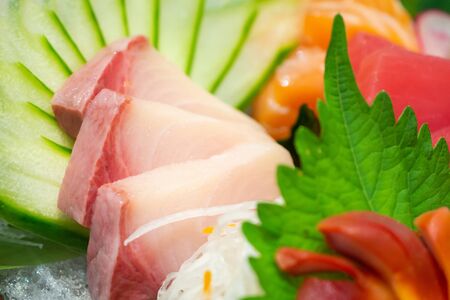 sashimi mix set include salmon, tuna, saba, tai, tako and hokkigaiの写真素材