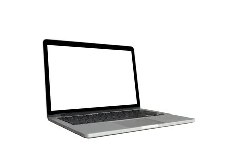 Laptop computer with blank screen isolated on white backgroundの写真素材