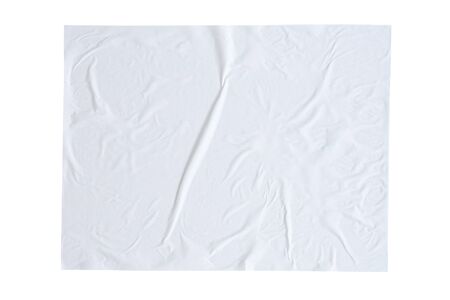 Blank white crumpled and creased sticker paper poster texture isolated on white backgroundの写真素材