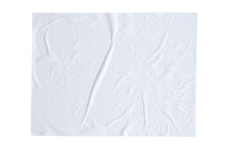 Blank white crumpled and creased sticker paper poster texture isolated on white background