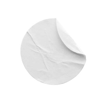 Blank white round paper sticker label isolated on white backgroundの写真素材
