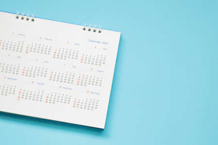 2021 calendar page on blue background business planning appointment meeting conceptの写真素材