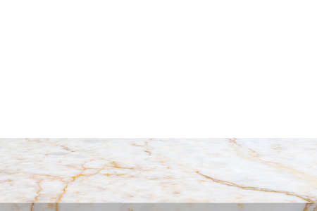 white marble stone table top isolated on white background for product display