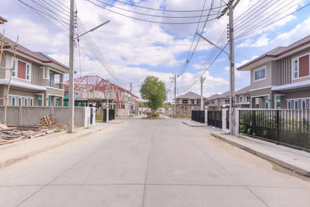 construction residential new house in progress at building siteの写真素材