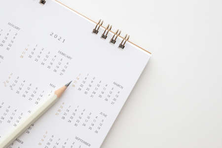2021 calendar with pencil on white background business planning appointment meeting conceptの写真素材
