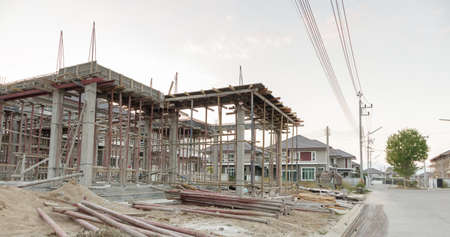 construction residential new house in progress at building siteの写真素材