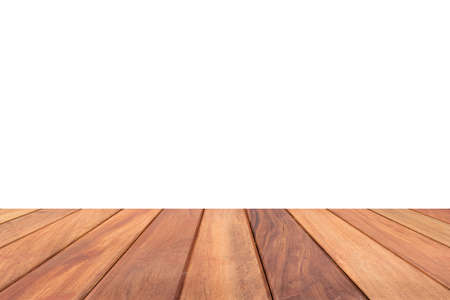 Empty wooden table top isolated on white background for montage product display