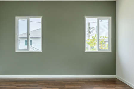 Empty room with glass window frame house interior on concrete wall