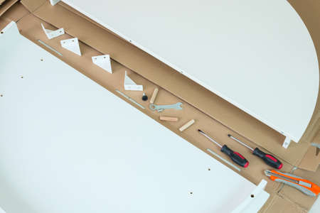 Assembly wooden table furniture at homeの写真素材