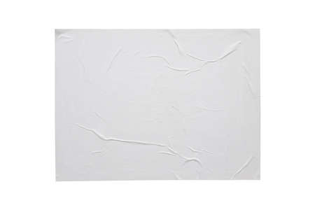 Blank white crumpled and creased paper sticker poster texture isolated on white background
