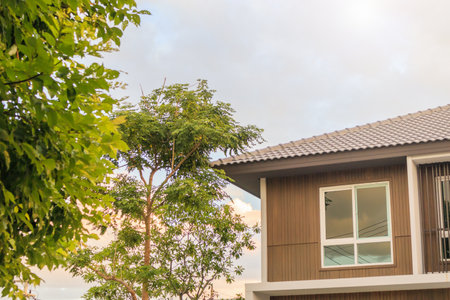 modern house exterior view with skyの写真素材