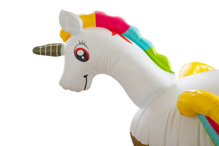inflatable fat unicorn ring for swimming pool isolated on white backgroundの写真素材