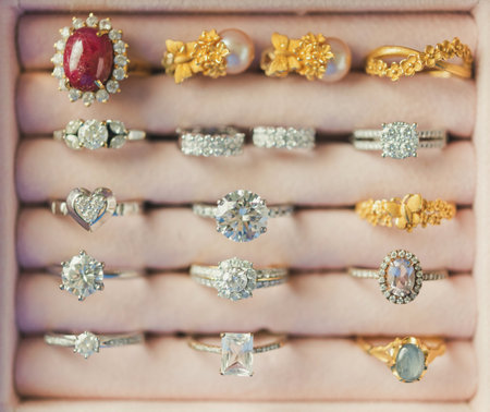 Jewelry diamond rings in boxの写真素材