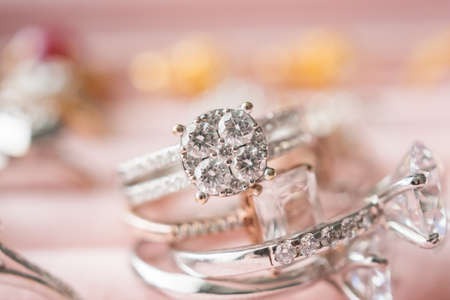 Jewelry diamond rings in boxの写真素材