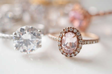 Beautiful diamond rings jewelry on white backgroundの写真素材