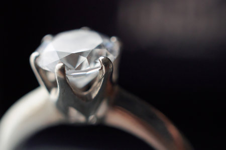 Diamond ring in jewelry gift box close up backgroundの写真素材