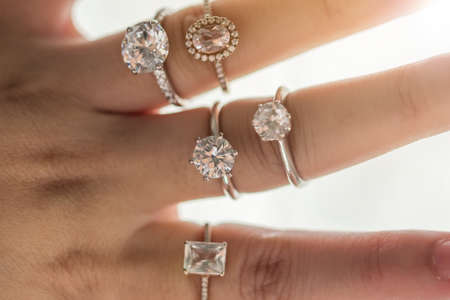 Female hand with beautiful jewelry diamond ringの写真素材