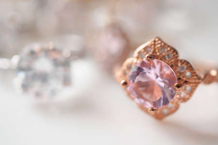 Beautiful diamond rings jewelry on white backgroundの写真素材