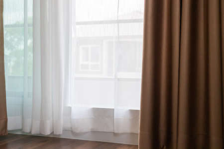 Curtain window interior decoration in living roomの写真素材