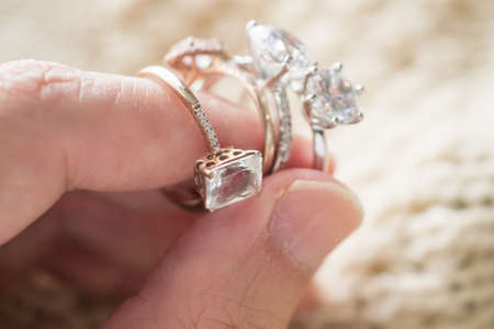 hand hold beautiful jewelry diamond ringの写真素材