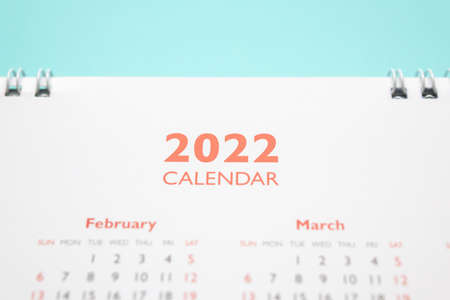 2022 calendar page on blue background business planning appointment meeting conceptの写真素材