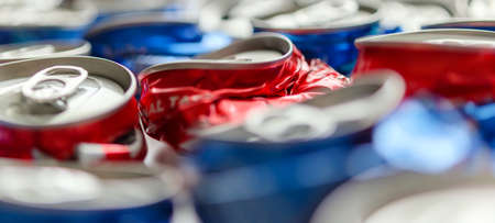 recycle aluminum metal crushed can waste backgroundの写真素材