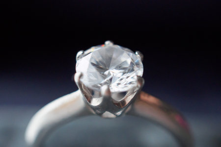 Diamond ring in jewelry gift box close up backgroundの写真素材