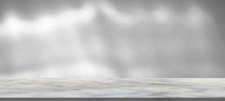 Marble table with window shadow drop on white wall background for mockup product display