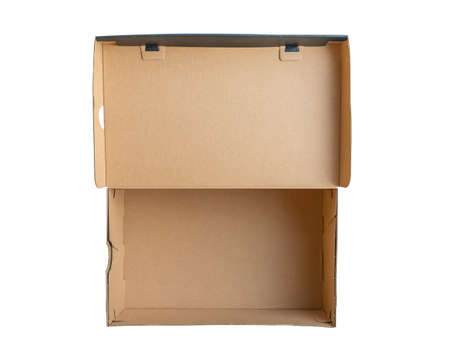 Open empty brown cardboard box isolated on white background top view