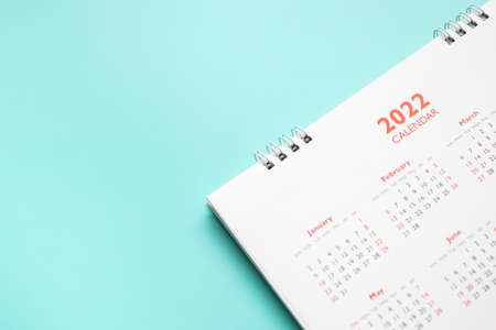 2022 calendar page on blue background business planning appointment meeting conceptの写真素材