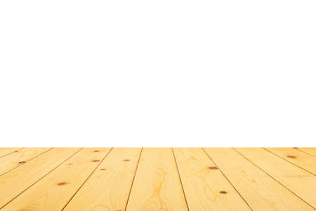Empty wooden table top isolated on white background for product display montageの写真素材