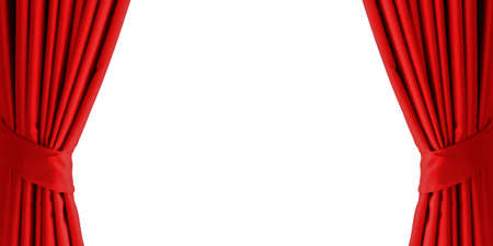 Red Curtain window isolated on white backgroundの写真素材