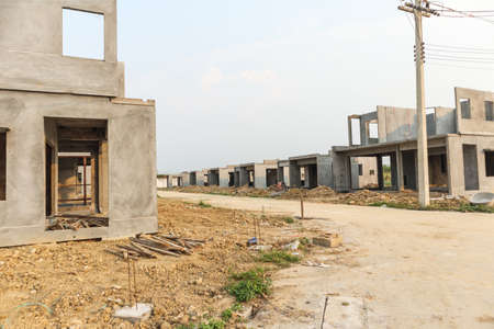 construction residential new house from prefabrication system in progress at building siteの写真素材