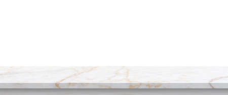 white marble stone table top isolated on white background for product displayの写真素材