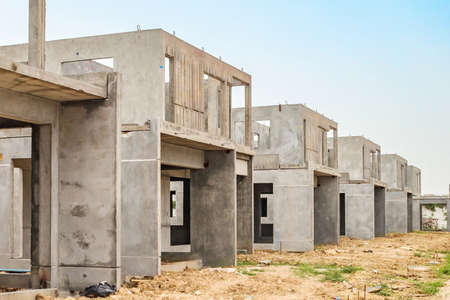 construction residential new house with prefabrication system in progress at building siteの写真素材