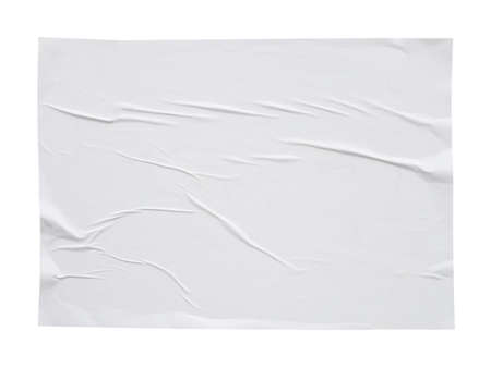 Blank white crumpled and creased paper sticker poster texture isolated on white backgroundの写真素材
