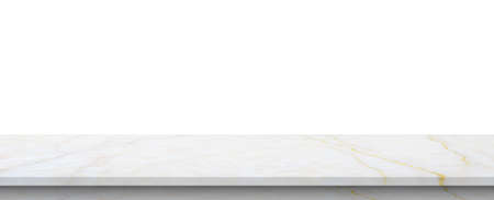 white marble stone table top isolated on white background for product display