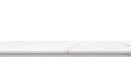 white marble stone table top isolated on white background for product display