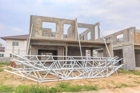 construction residential new house with prefabrication system in progress at building site