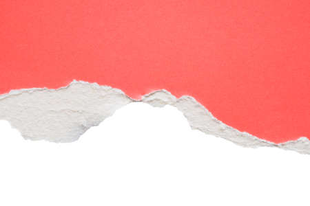 pink ripped paper torn edges strips isolated on white backgroundの写真素材