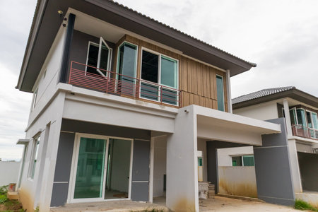 construction residential new house in progress at building siteの写真素材