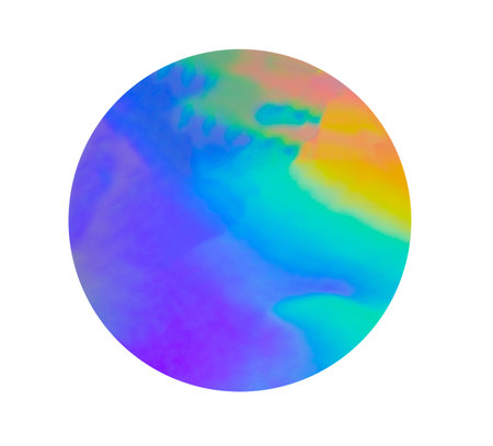 Blank round adhesive holographic foil sticker label isolated on white background