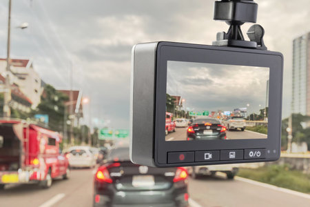 Car CCTV camera video recorder for driving safety on the roadの写真素材